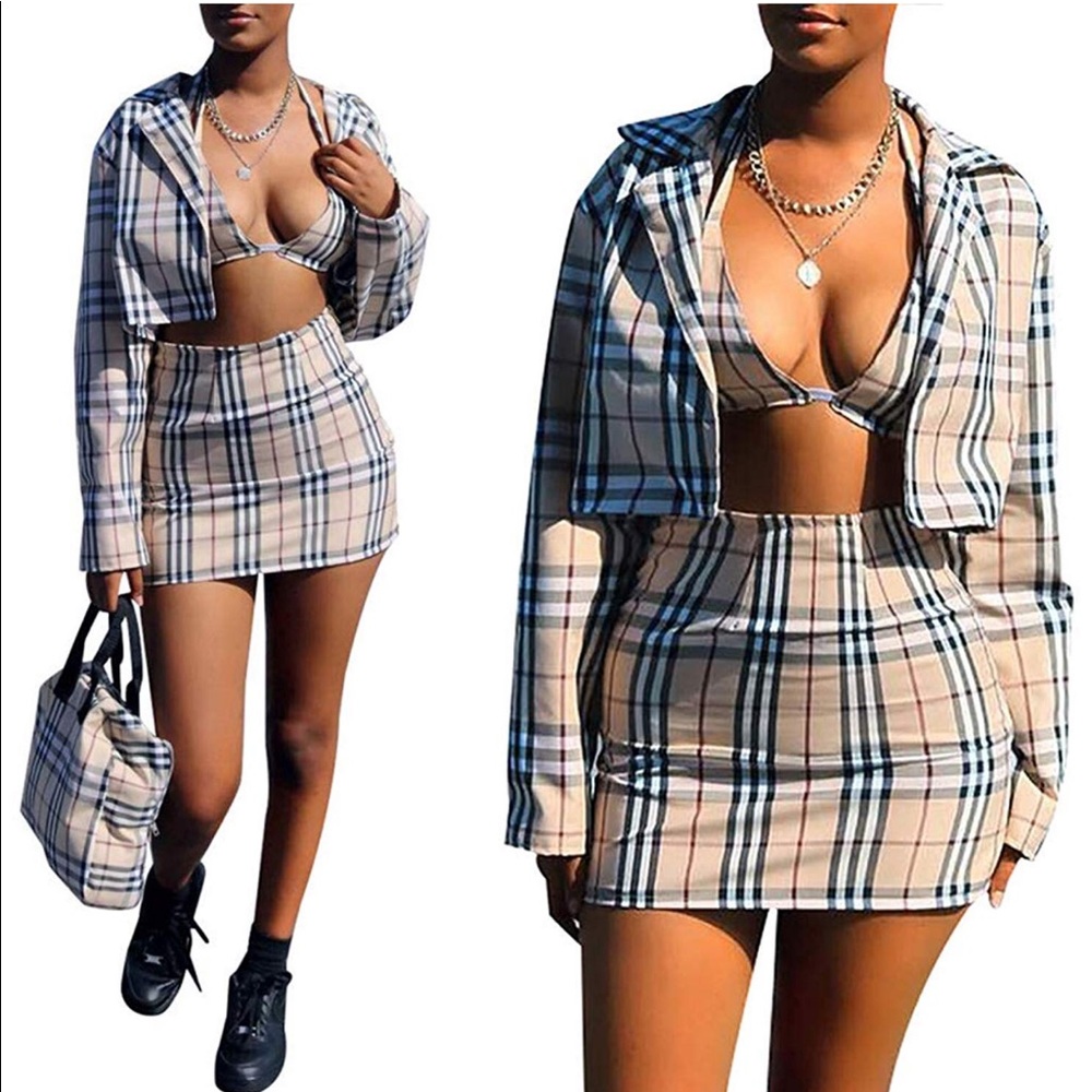 3 piece outfit plaid